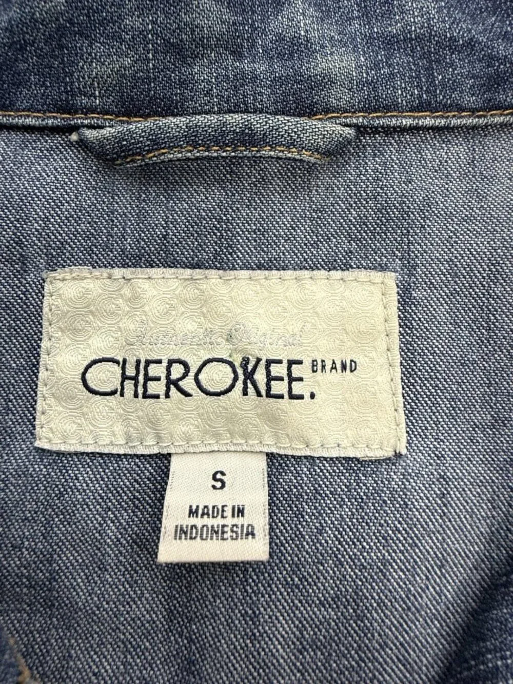 Cherokee Denim Utility Jacket Womens S Blue Jean Custom Rhinestone Studded Chore
